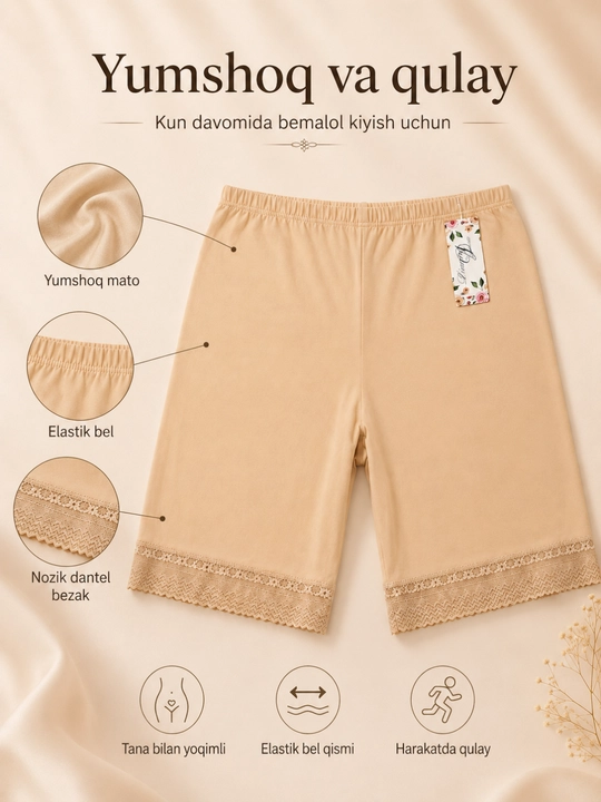 Ayollar uchun choksiz qisqa ichki shortik (anti-ishqalanish)