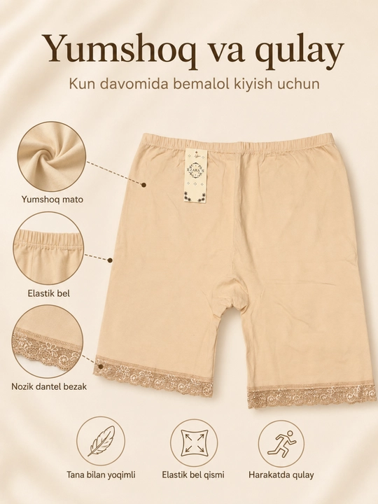 Ayollar uchun choksiz qisqa ichki shortik (anti-ishqalanish)