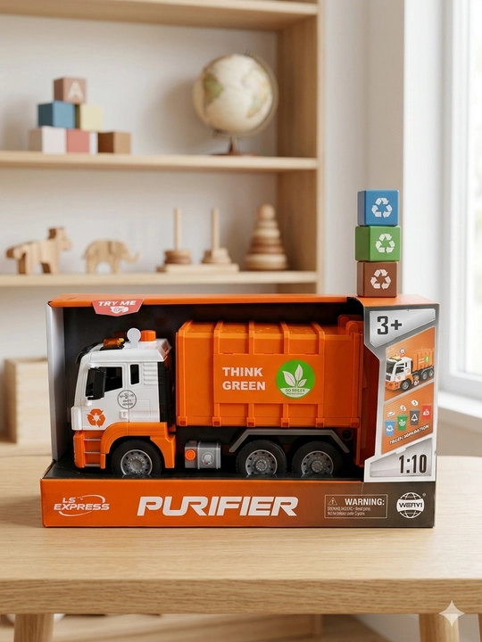 Большой мусоровоз Purifier 1:10: инерционный механизм, свет, звук и обучение экологии - 