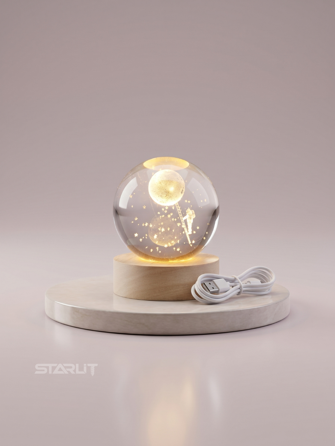 Хрустальный 3D Шар-Ночник LED — Антистресс Настольный Стеклянный Светильник, Декор, 6 см 