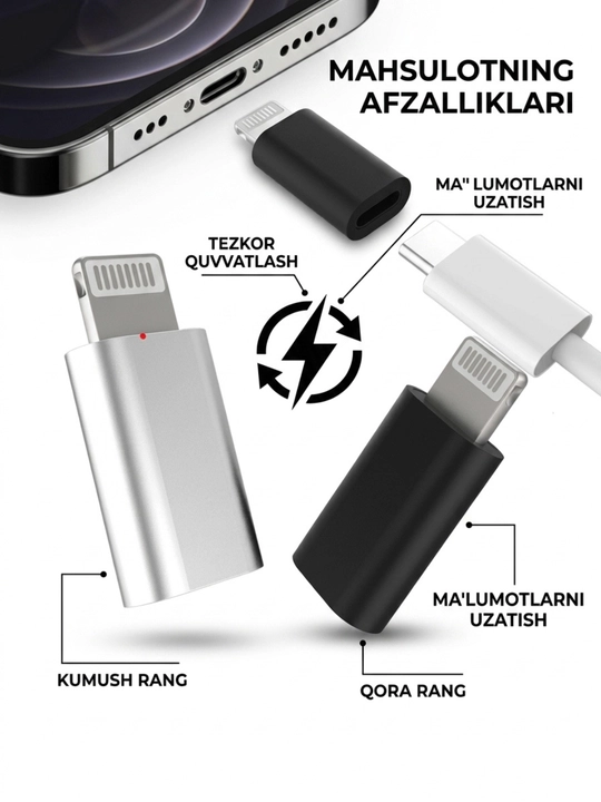 USB-C HUB, USB 3.0, USB-C, HDMI, SD va MicroSD portlari bilan ko‘p funksiyali adapter
