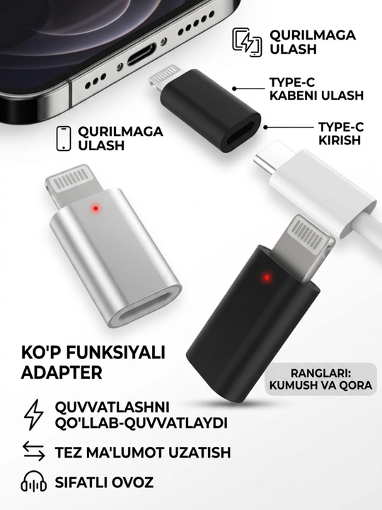 USB-C HUB, USB 3.0, USB-C, HDMI, SD va MicroSD portlari bilan ko‘p funksiyali adapter