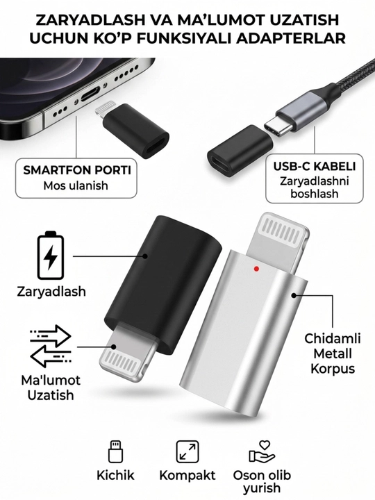 USB-C HUB, USB 3.0, USB-C, HDMI, SD va MicroSD portlari bilan ko‘p funksiyali adapter