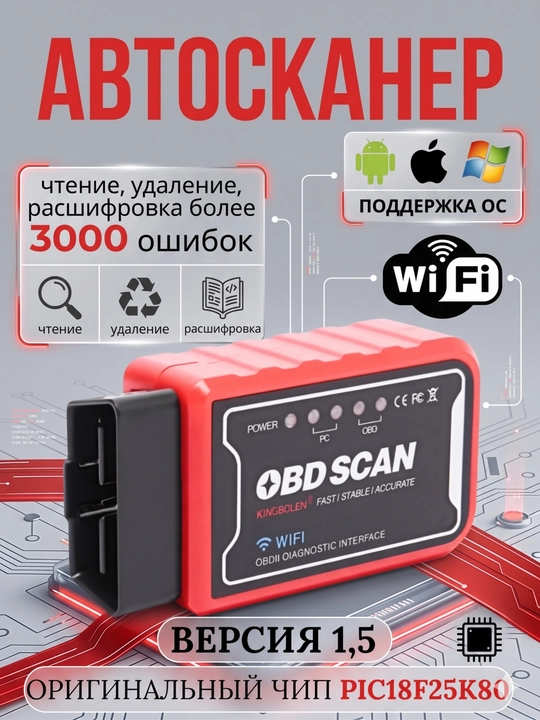 Сканер для диагностики автомобиля OBD2 V1.5 OBD2 ELM327, с функцией кодирования, Wi-Fi