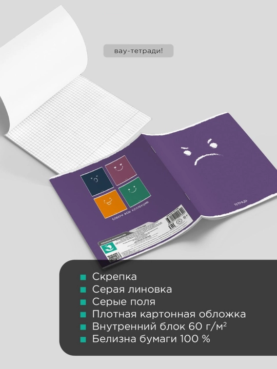 Daftarlar to‘plami A5, 48 varaq, 5 dona, katakli, maktab va talabalar uchun Rossiya