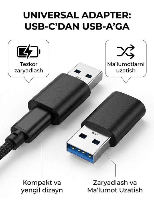 USB-C HUB, USB 3.0, USB-C, HDMI, SD va MicroSD portlari bilan ko‘p funksiyali adapter