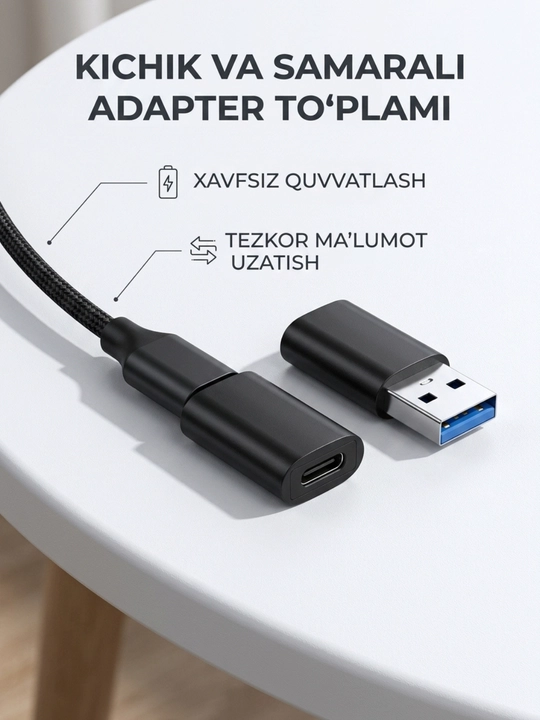 USB-C HUB, USB 3.0, USB-C, HDMI, SD va MicroSD portlari bilan ko‘p funksiyali adapter