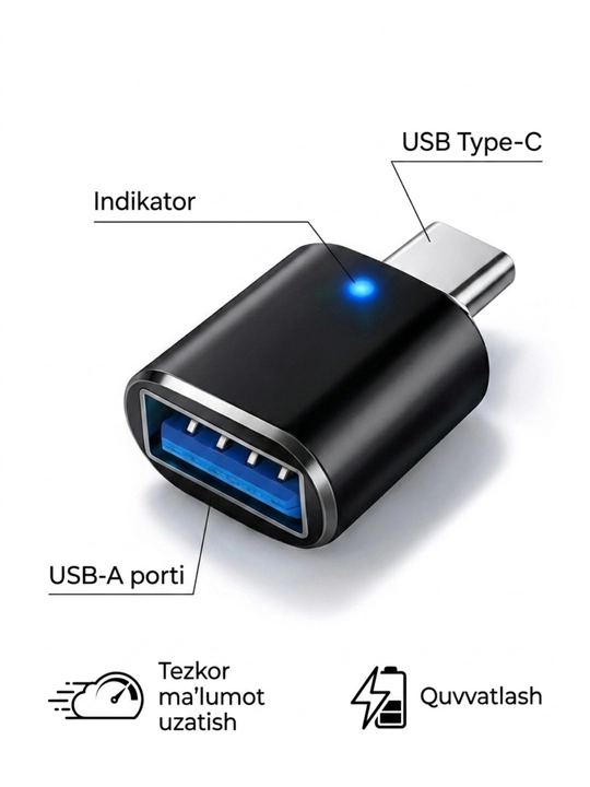 USB-C HUB, USB 3.0, USB-C, HDMI, SD va MicroSD portlari bilan ko‘p funksiyali adapter