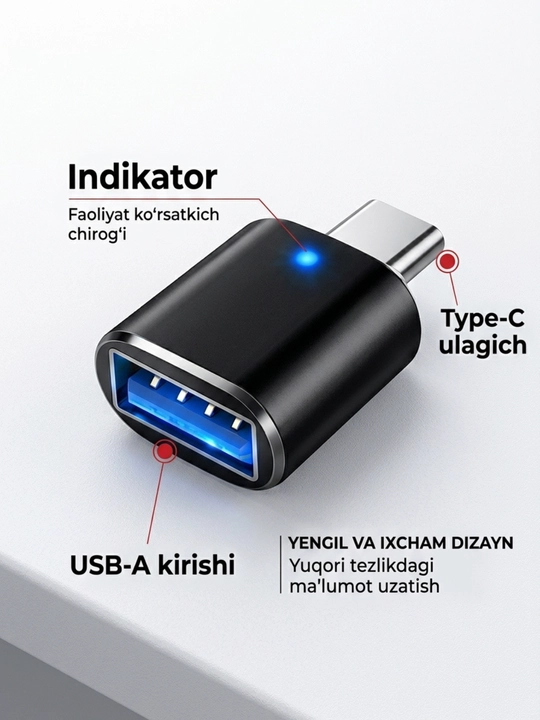 USB-C HUB, USB 3.0, USB-C, HDMI, SD va MicroSD portlari bilan ko‘p funksiyali adapter