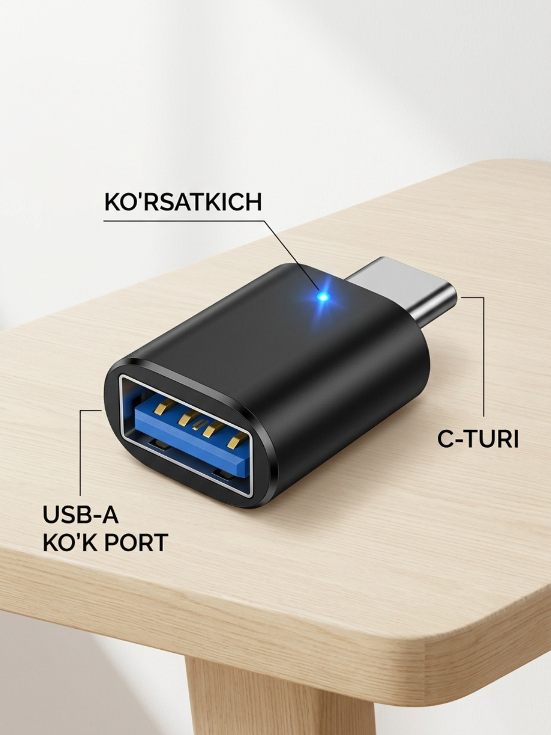 USB-C HUB, USB 3.0, USB-C, HDMI, SD va MicroSD portlari bilan ko‘p funksiyali adapter