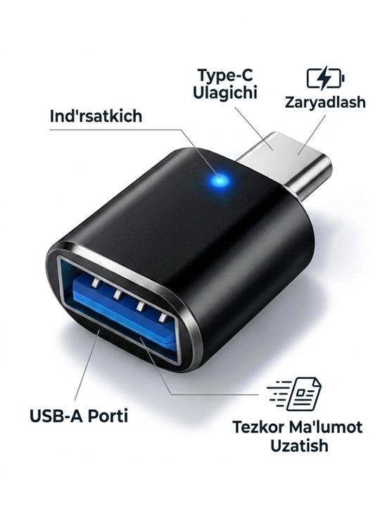 USB-C HUB, USB 3.0, USB-C, HDMI, SD va MicroSD portlari bilan ko‘p funksiyali adapter