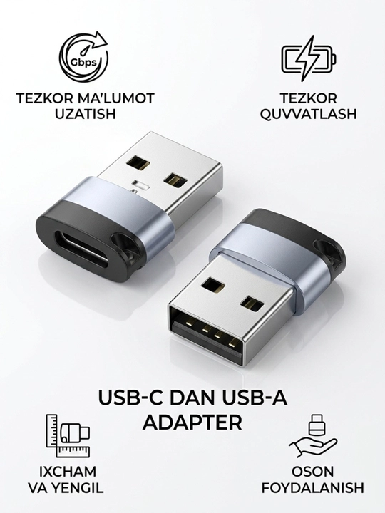 USB-C HUB, USB 3.0, USB-C, HDMI, SD va MicroSD portlari bilan ko‘p funksiyali adapter