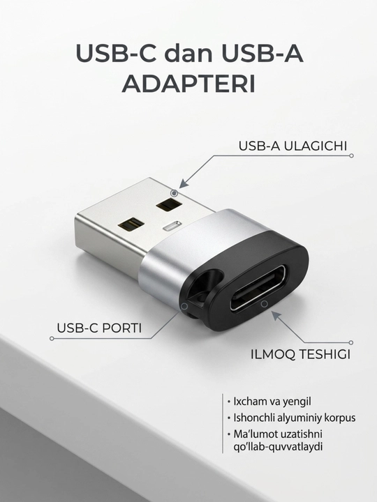 USB-C HUB, USB 3.0, USB-C, HDMI, SD va MicroSD portlari bilan ko‘p funksiyali adapter