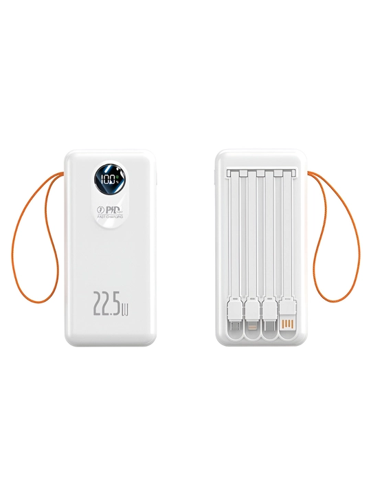 Power Bank 20000 mAh 22.5W с ремешком, встроенными кабелями, фонариком и быстрой зарядкой