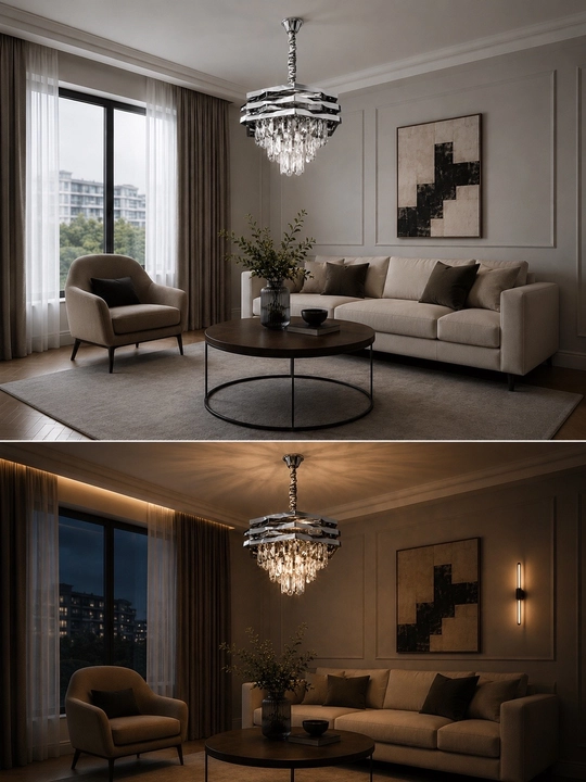Xrustal osma lyustra E14 patronli 25m² gacha yoritish, oson ornatish, balandlikni sozlash