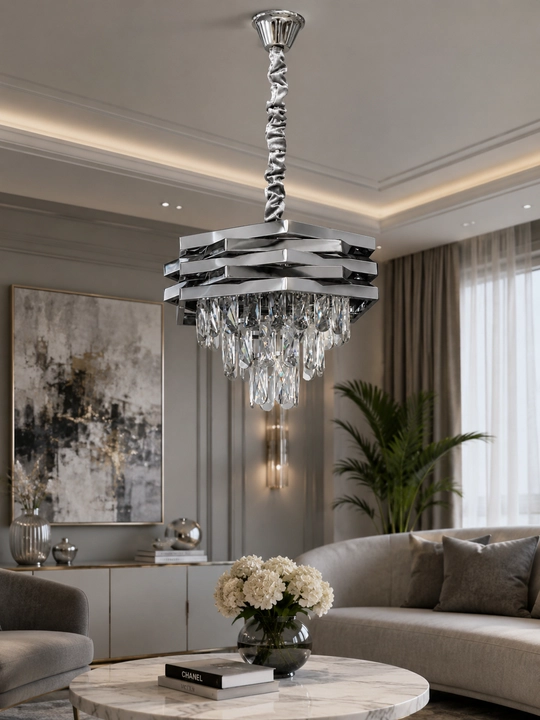 Xrustal osma lyustra E14 patronli 25m² gacha yoritish, oson ornatish, balandlikni sozlash