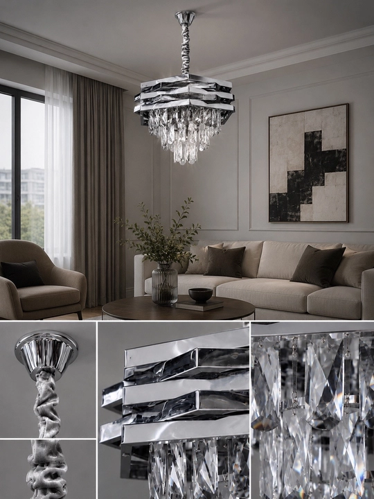 Xrustal osma lyustra E14 patronli 25m² gacha yoritish, oson ornatish, balandlikni sozlash