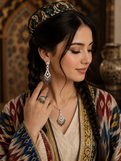 Ayollar taqinchoqlar to‘plami, sirg‘alar, uzuk, taqinchoq, toshlar bilan