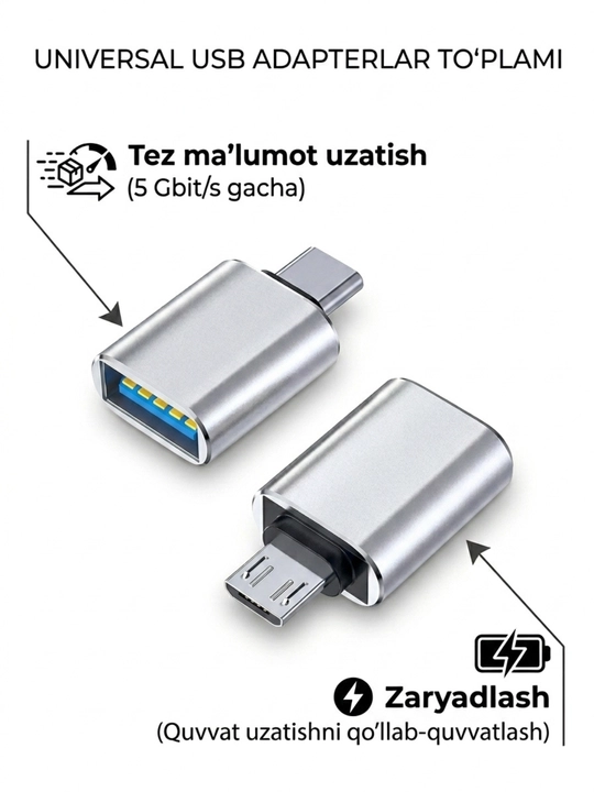 USB-C HUB, USB 3.0, USB-C, HDMI, SD va MicroSD portlari bilan ko‘p funksiyali adapter