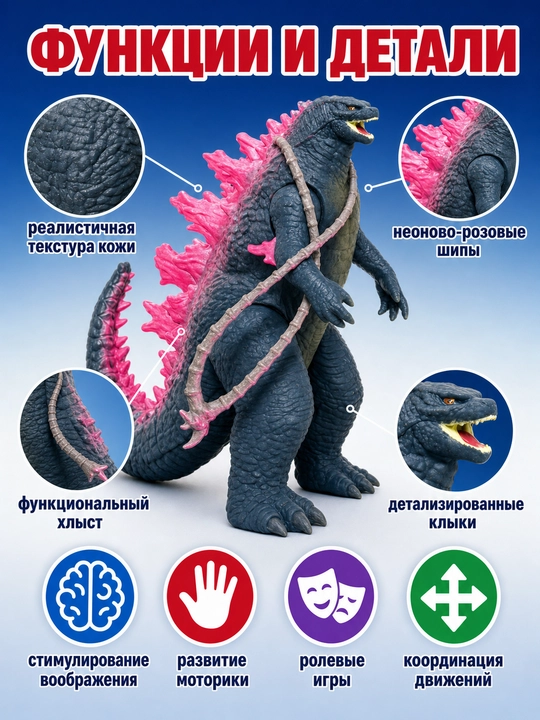Godzilla figurkasi, tafsilotli, 4+ yoshli bolalar uchun, kollektsiyali
