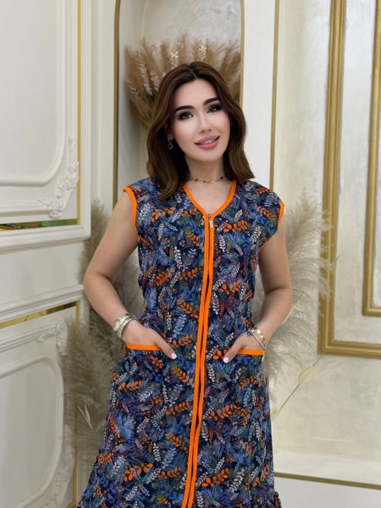 Ayollar uchun yengsiz uy xalati zamokli