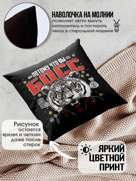 Подушка с принтом "Лучший Шеф в мире", подарок начальнику, 38х38 см, 1 шт