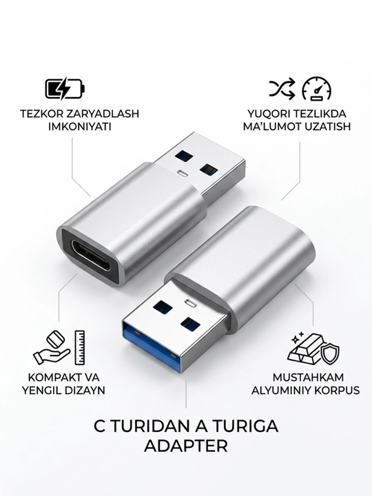 USB-C HUB, USB 3.0, USB-C, HDMI, SD va MicroSD portlari bilan ko‘p funksiyali adapter