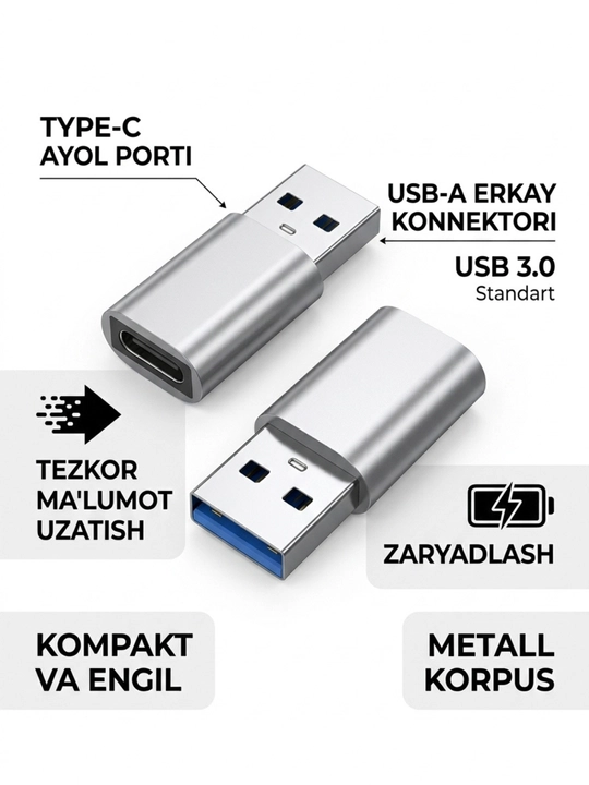 USB-C HUB, USB 3.0, USB-C, HDMI, SD va MicroSD portlari bilan ko‘p funksiyali adapter