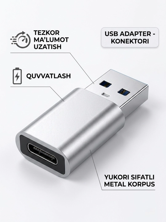 USB-C HUB, USB 3.0, USB-C, HDMI, SD va MicroSD portlari bilan ko‘p funksiyali adapter