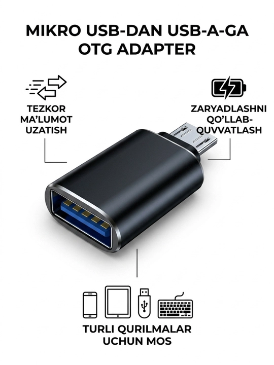 USB-C HUB, USB 3.0, USB-C, HDMI, SD va MicroSD portlari bilan ko‘p funksiyali adapter