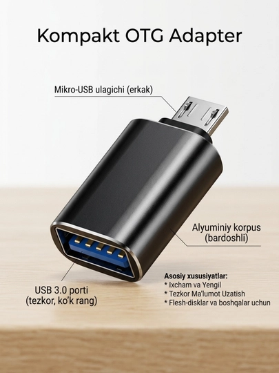 USB-C HUB, USB 3.0, USB-C, HDMI, SD va MicroSD portlari bilan ko‘p funksiyali adapter