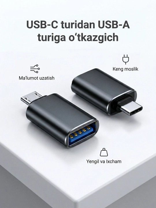 USB-C HUB, USB 3.0, USB-C, HDMI, SD va MicroSD portlari bilan ko‘p funksiyali adapter