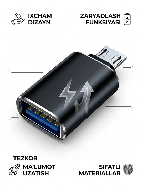 USB-C HUB, USB 3.0, USB-C, HDMI, SD va MicroSD portlari bilan ko‘p funksiyali adapter