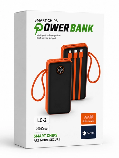LC-2 Smart Power Bank 20000mAh – Встроенный кабель и зарядка - 