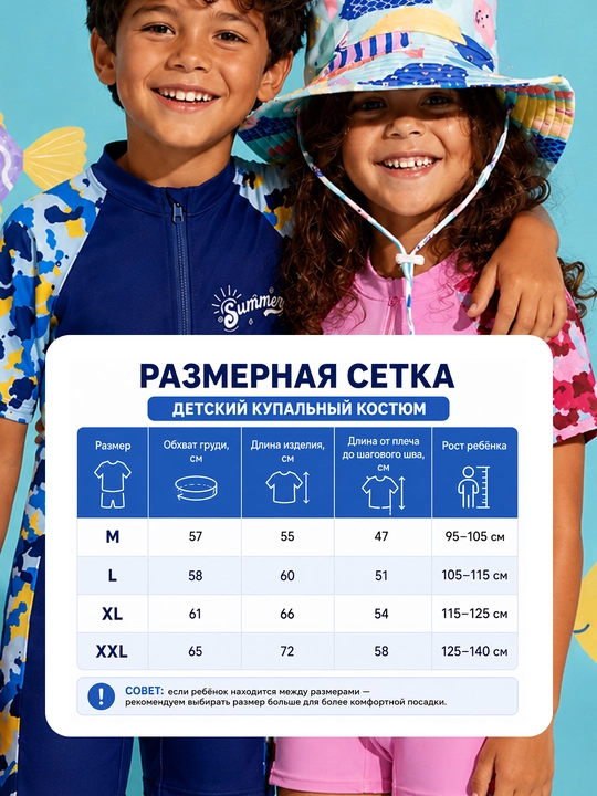 Купальник детский для девочек слитный с защитой от солнца UV SPF