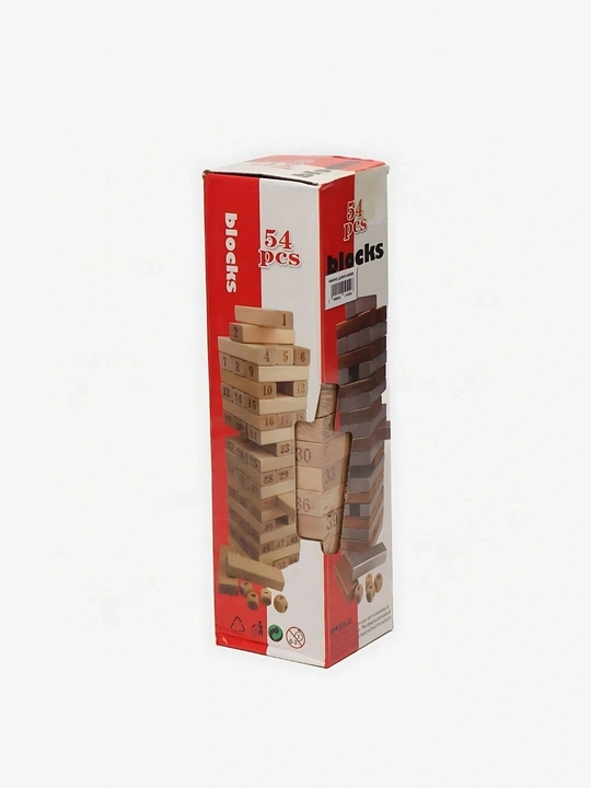 Stol o'yini Jenga, qulayotgan minora, do'stlar va oila uchun, sargish, 54 yog'och bloklari - 