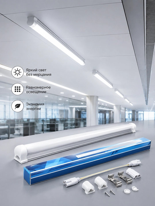 T8 LED chiziqli lampa 60/120sm 20/30/40W 6500K 220V ulash mumkin