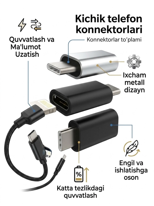 USB-C HUB, USB 3.0, USB-C, HDMI, SD va MicroSD portlari bilan ko‘p funksiyali adapter
