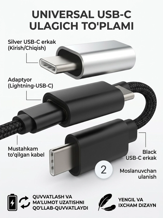 USB-C HUB, USB 3.0, USB-C, HDMI, SD va MicroSD portlari bilan ko‘p funksiyali adapter
