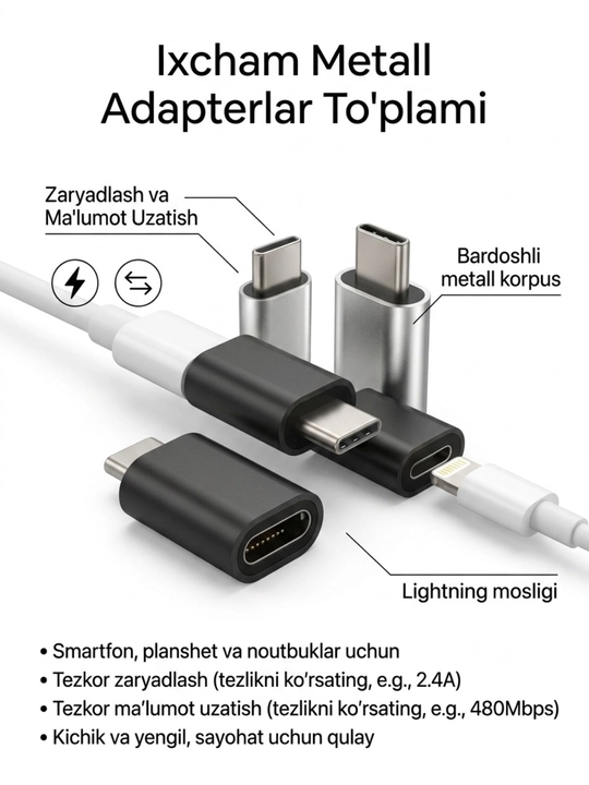 USB-C HUB, USB 3.0, USB-C, HDMI, SD va MicroSD portlari bilan ko‘p funksiyali adapter