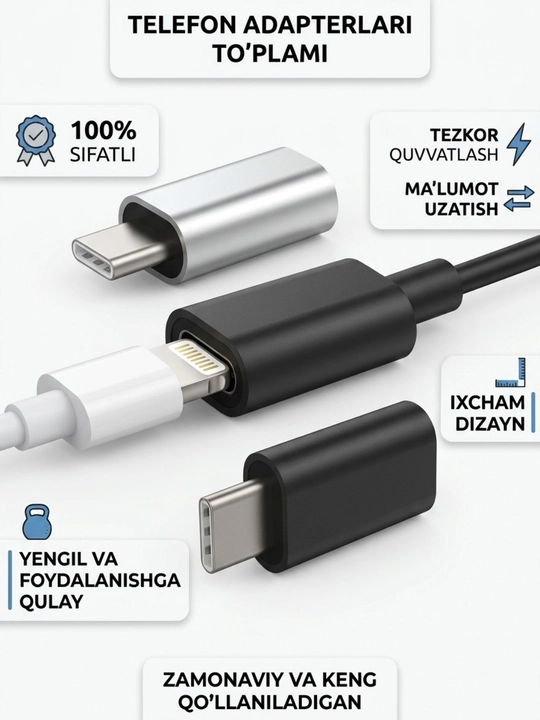 USB-C HUB, USB 3.0, USB-C, HDMI, SD va MicroSD portlari bilan ko‘p funksiyali adapter