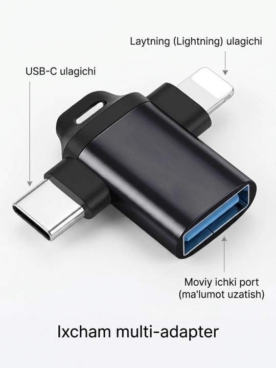 USB-C HUB, USB 3.0, USB-C, HDMI, SD va MicroSD portlari bilan ko‘p funksiyali adapter