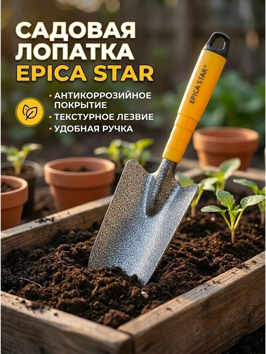 Садовый металлический совок EPICA STAR с темно-красной ручкой для посадки - 