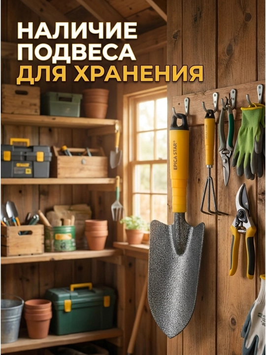 Садовый металлический совок EPICA STAR с темно-красной ручкой для посадки