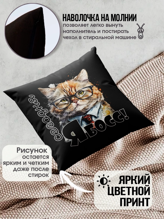 Подушка с принтом "Лучший Шеф в мире", подарок начальнику, 38х38 см, 1 шт