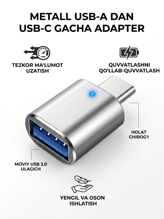 USB-C HUB, USB 3.0, USB-C, HDMI, SD va MicroSD portlari bilan ko‘p funksiyali adapter