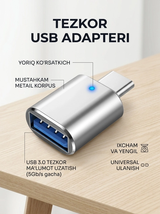 USB-C HUB, USB 3.0, USB-C, HDMI, SD va MicroSD portlari bilan ko‘p funksiyali adapter