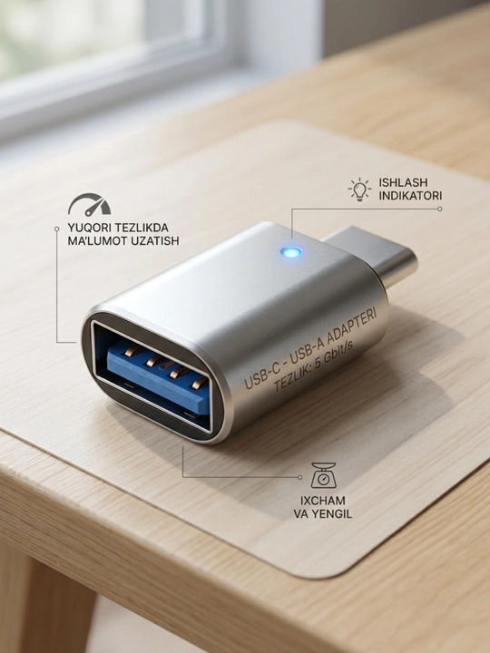 USB-C HUB, USB 3.0, USB-C, HDMI, SD va MicroSD portlari bilan ko‘p funksiyali adapter