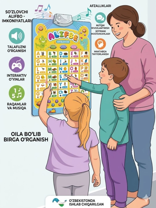 Bolalar uchun interaktiv so‘zlashuvchi alifbo, o‘rgatuvchi plakat - 