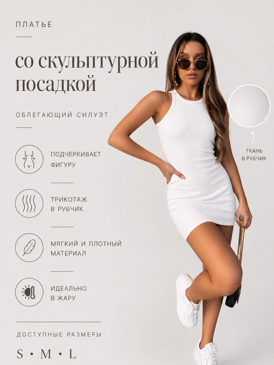 Женское летнее платье в рубчик, короткое - 